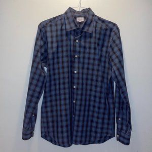 Hamilton Men's Button Down Dress Shirt Gingham Plaid Navy Blue